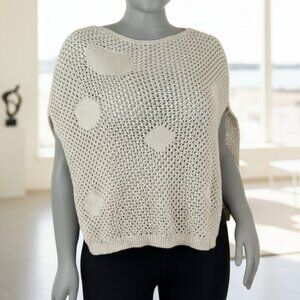 White Open Knit Poncho Style Sweater by Cocogio Made in Italy